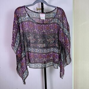 Band of Gypsies Shear Print Crop Poncho Top Made in India Small